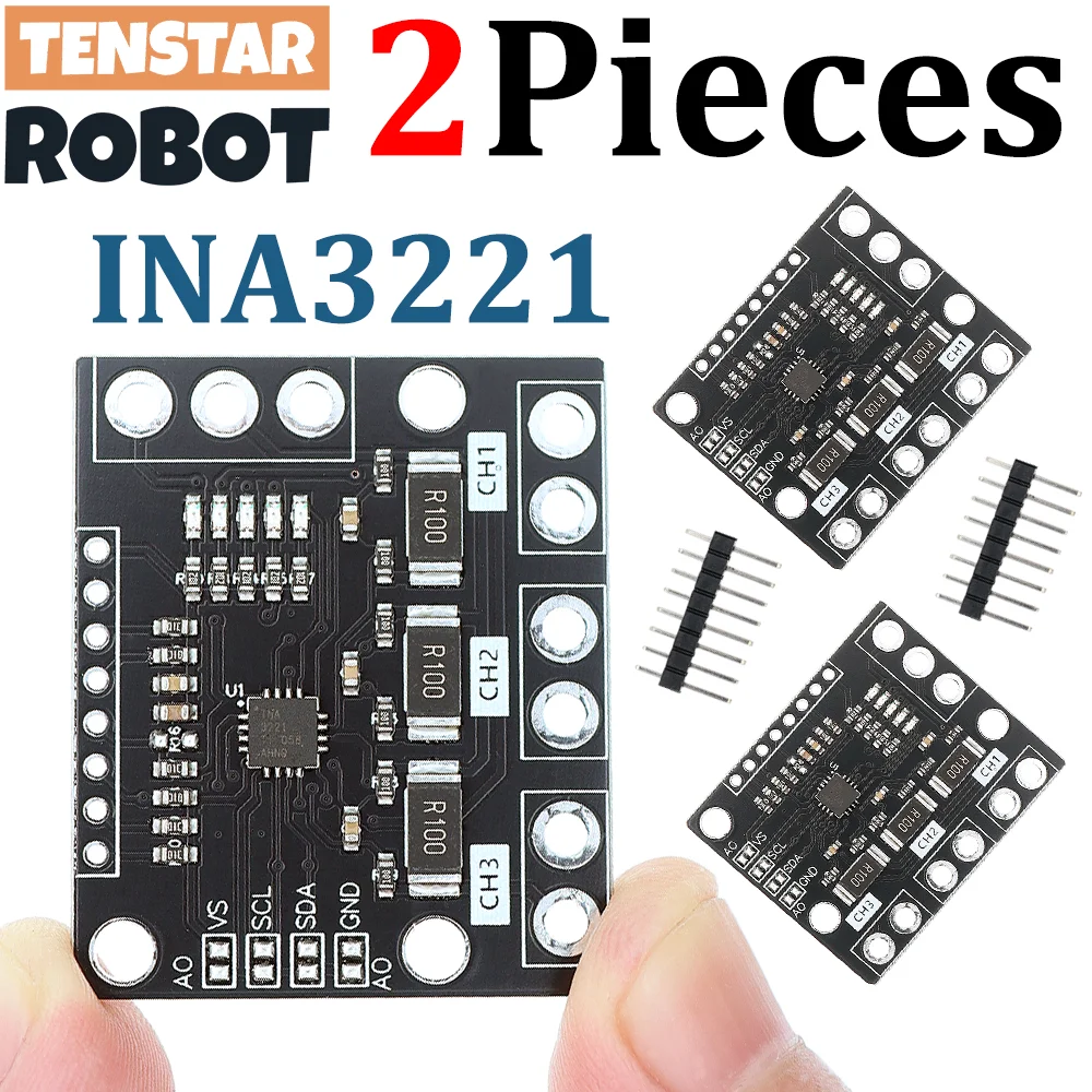 TENSTAR 2pcs INA3221 I2C SMBUS Triple-Channel Shunt Current Power Supply Voltage Monitor Sensor Board Module