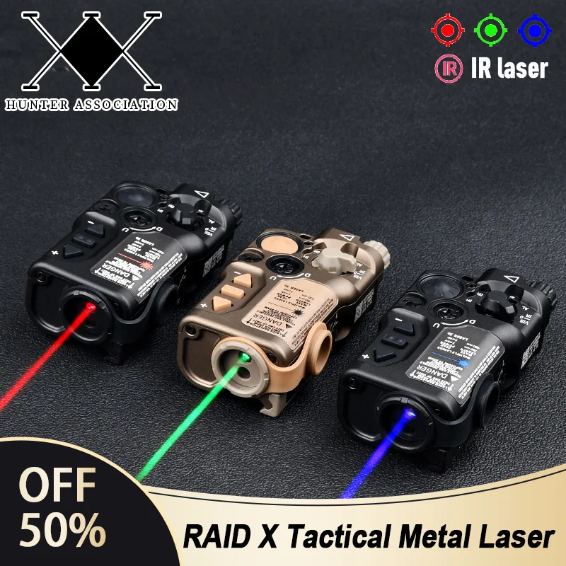 Metal CNC Raid X Tactical Airsoft Red Dot Green Blue IR Strobe Ray Multi-gear Brightness Adjustment Fit 20MM Rail Hunting Laser