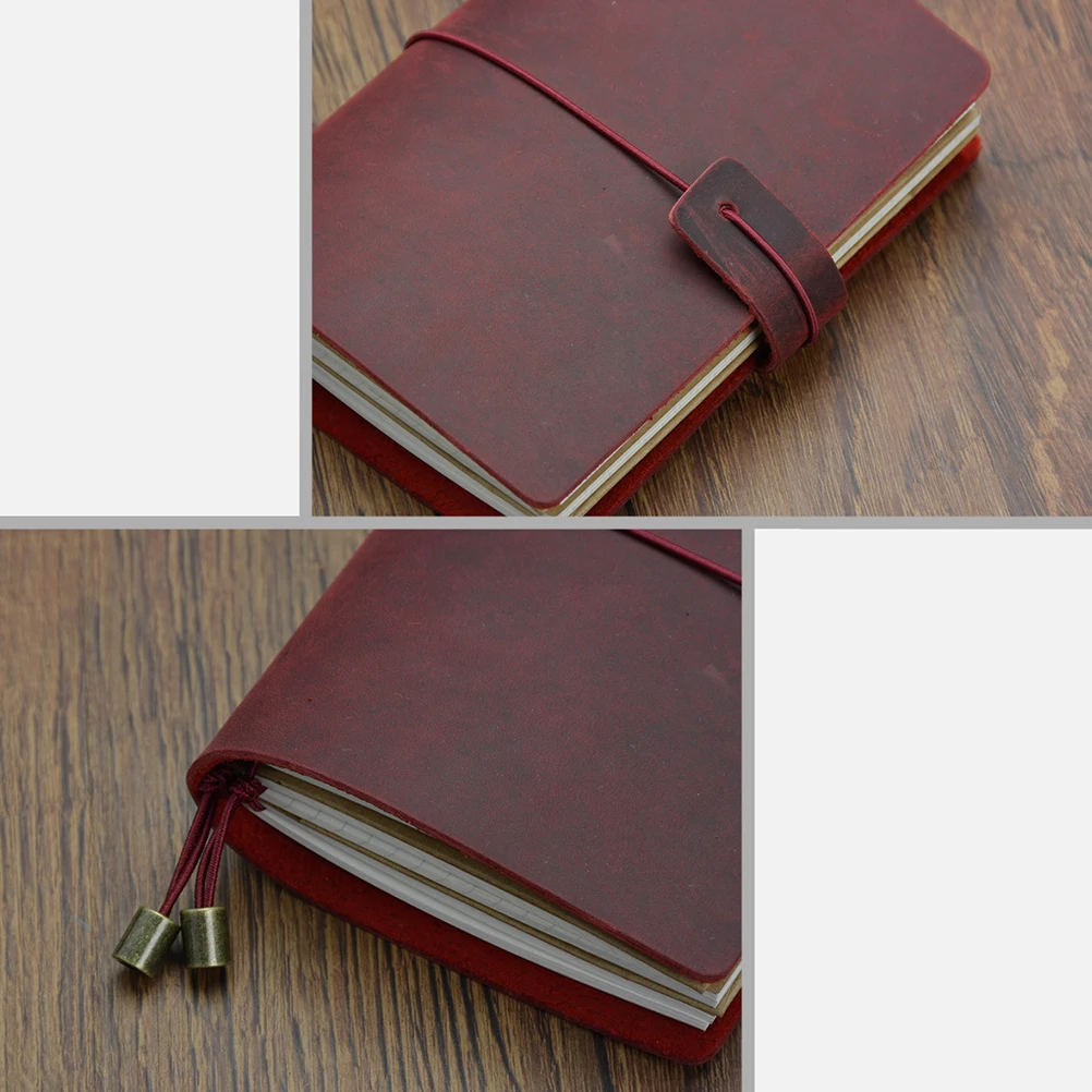 

Passport Notepad Travel Journal Writing Notebooks Diary Red Classic Cowhide Cover Horizontal Checkered Blank Sheets