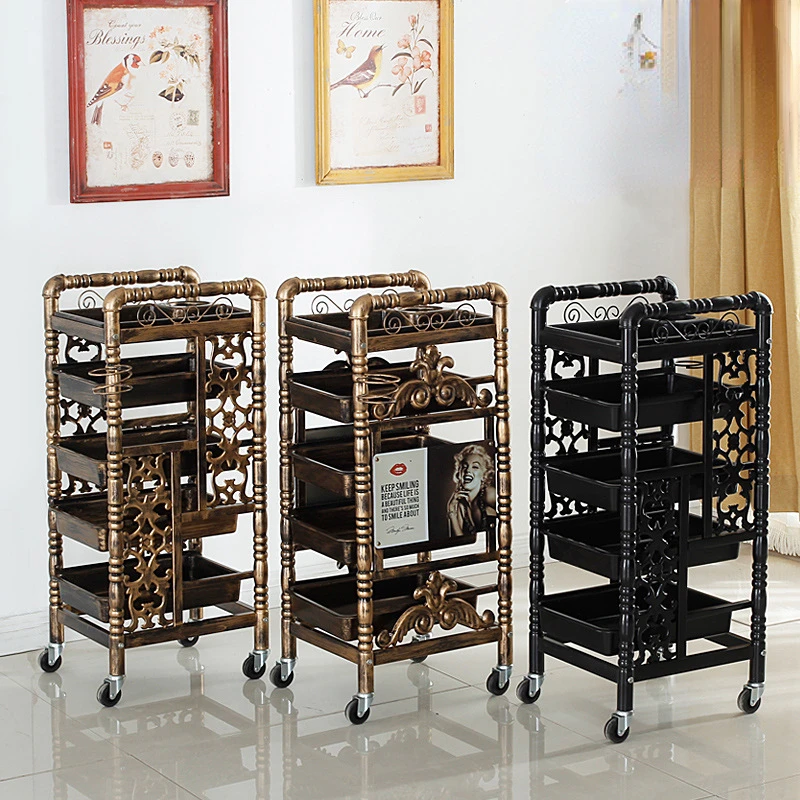 Beauty Salon Elegance Fashion Retro Cart with Universal Wheels Multilayer Storage for Hairdresser Tools