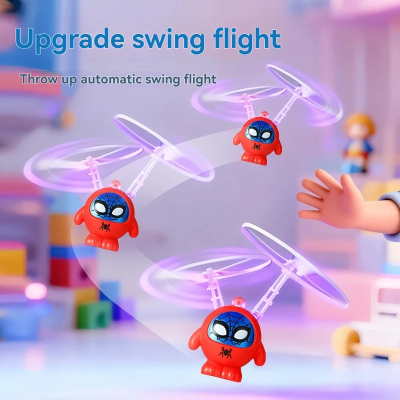 New Steel Wire Hero Induction Aircraft Suspended Light Spinning Plane Toy Cartoon Flying Doll Children's Day Gift