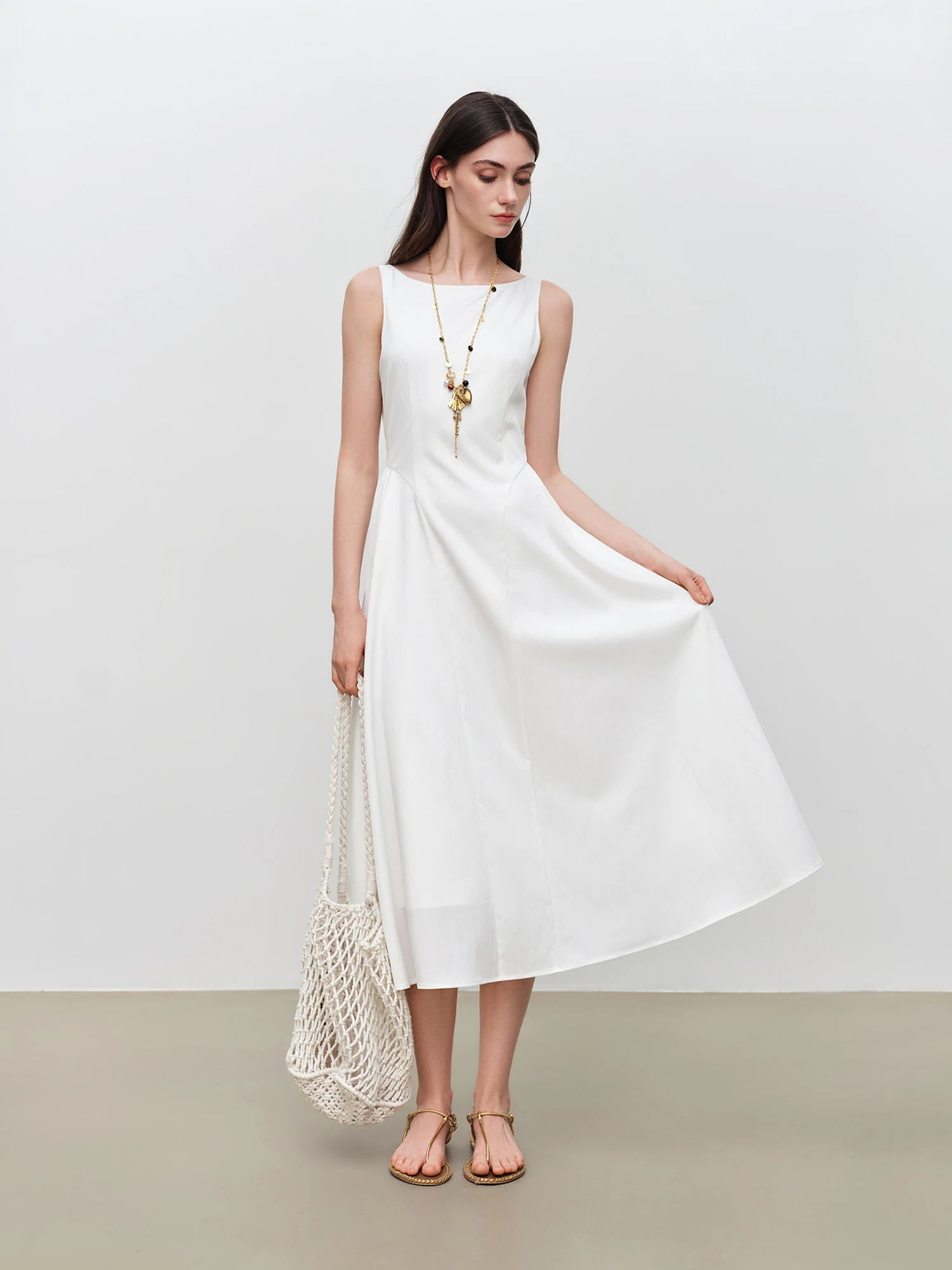 ZIQIAO 2026 Summer Women‘s Princess Seam Waist-Cinching A-Line Midi Dress, Tailored Panel Slip for Quiet Luxury Minimalist Style