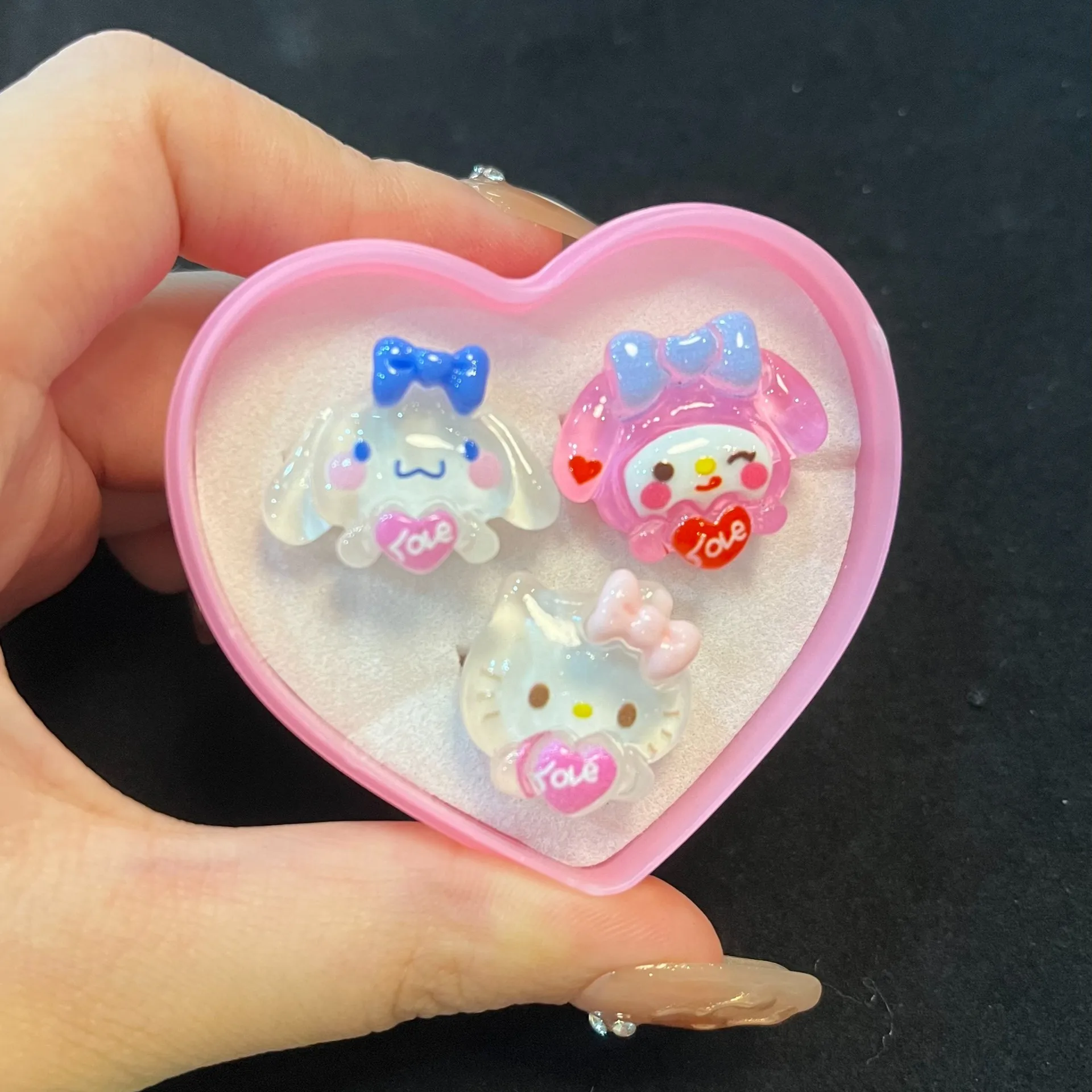 Anime Sanrio Ring Hello Kitty My Melody Cinnamoroll Kuromi Open Adjustable RingWith Love Box Kawaii Girl Heart Decorate Toy Gift