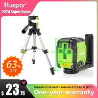 Huepar 2 Lines Cross Line Laser Level Self-Leveling Horizontal & Vertical Level Germany Osram Green Beam With Tripod & Bracket