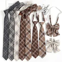 Vintage Brown Plaid Necktie Women's Lazy Person's Japanese Style Preppy Small Tie Bow Tie Handmade Men's Tie