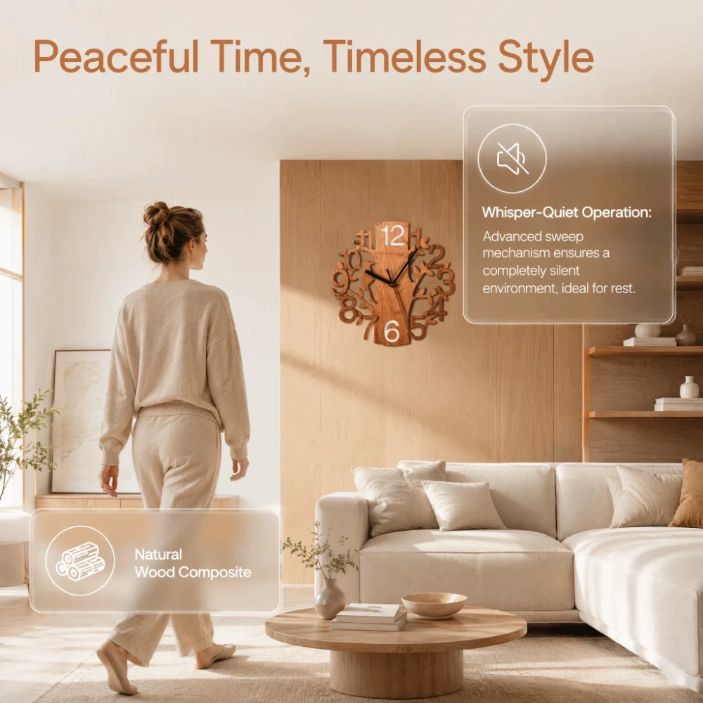 Rustic Wooden Resin Clock Mold Round Shape Silent Movement Tree of Life Clock 10 Inch Wooden Wall Clock for Bedroom