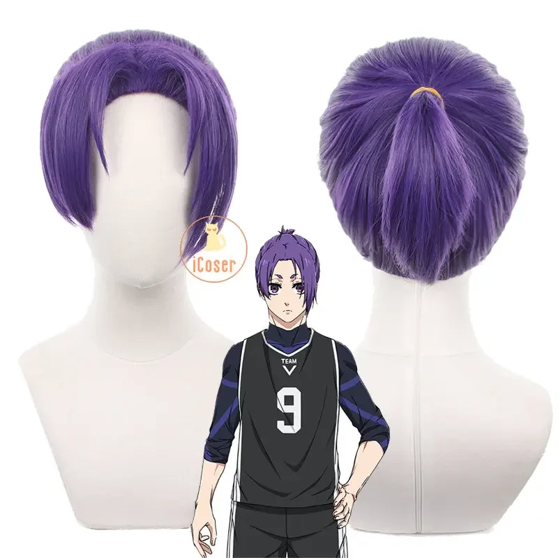 Anime Blue Lock Mikage Reo Cosplay Wig Purple Ponytail Hair Team V No.9 Football Player Seishiro Nagi Halloween Accessory Men