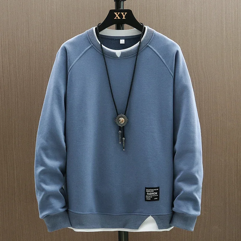 2024 New Mens Casual Sweatshirts Harajuku Solid Color Fashion Fake Two Pieces O-Neck Sweatshirt Hoodies Hip Hop Male Streetwear