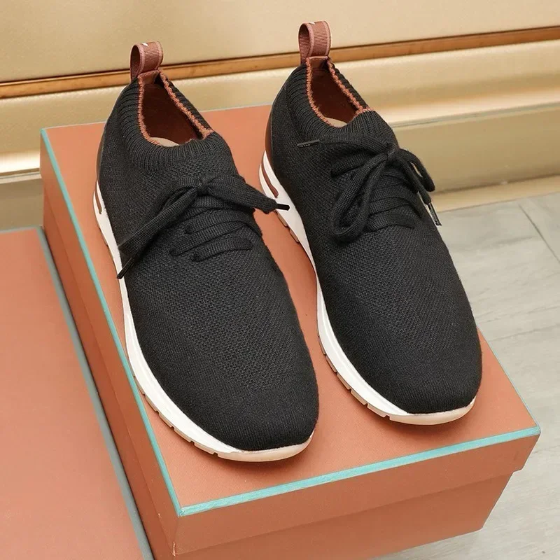 

2025 Autumn New European Style - Knit Breathable Men's Shoes, Flat Slip-On Lazy Shoes, No-Lace Casual Sports