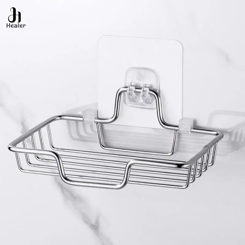 Stainless Steel Wall Mounted Soap Holder Bathroom Sponge Dish Shower Storage Shelf Home Bracket Accessories