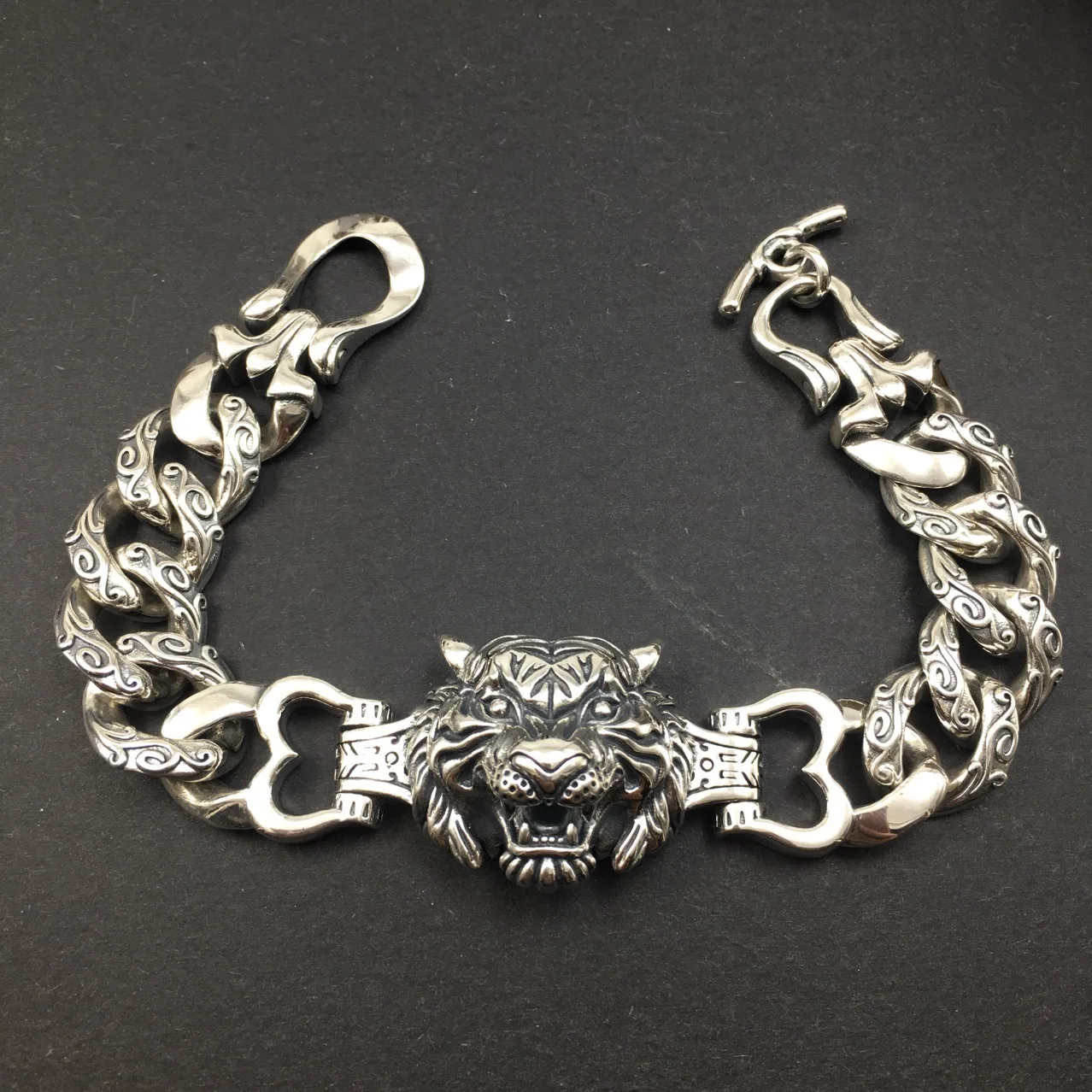 Domineering stylish tiger head men sterling silver 925 bracelet fashion handsome cool motorcycle style sterling silver jewelry