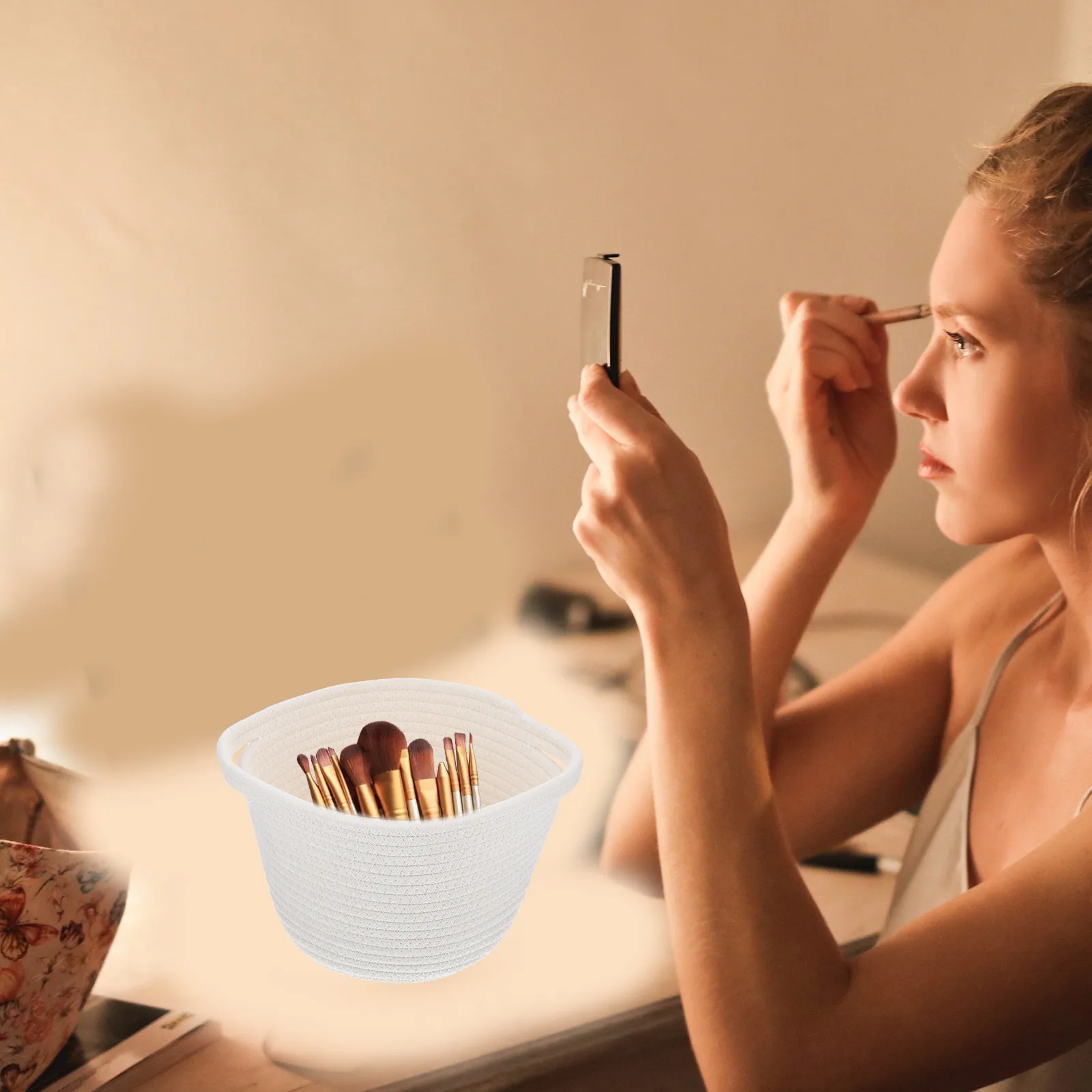 

Cotton Rope Woven Storage Basket Large Capacity Multi-Functional Household Organizer Bedroom Desktop Makeup Sundries Decorative