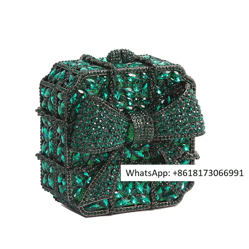 

Butterfly bow gift box inlaid with diamonds, high-end rhinestone hand-held small square bag, shoulder crossbody bag
