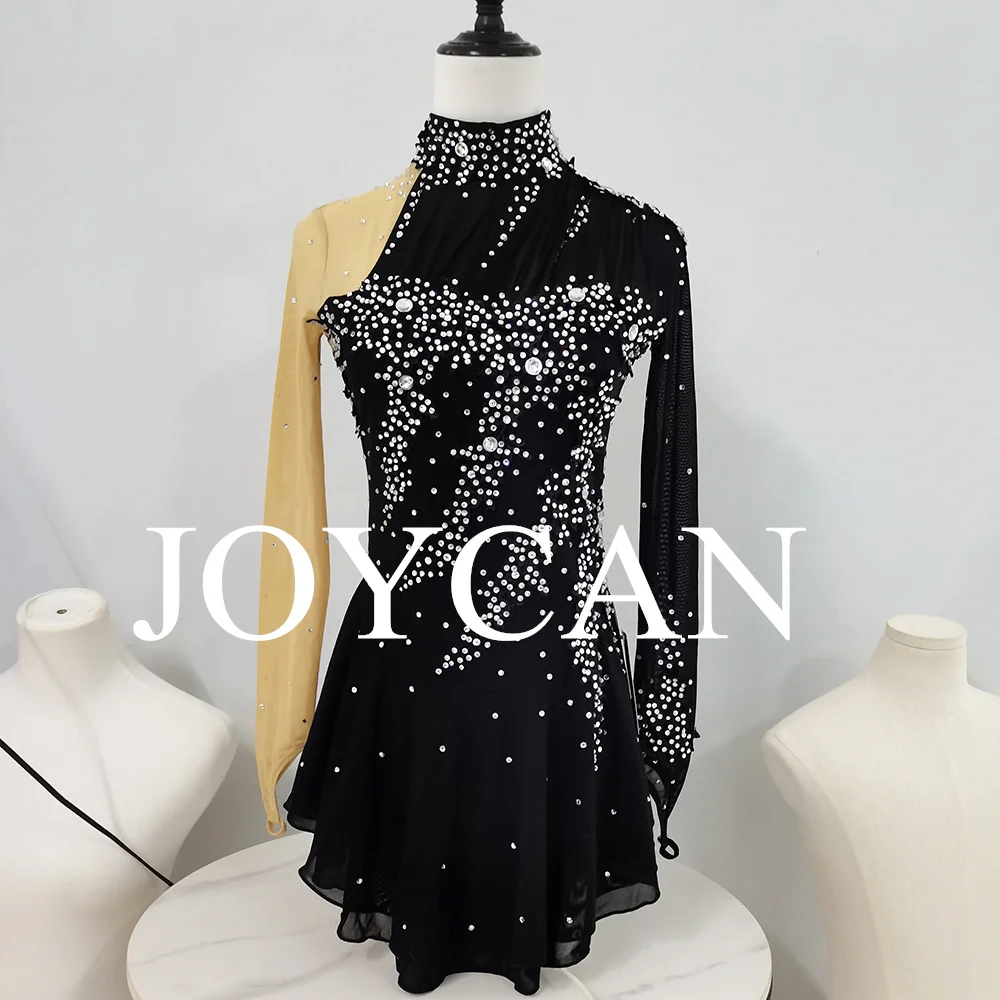 JoyCan Ice Figure  Skating  Dress Girls Black Spandex Stretchy Competition Dance Wear Customized