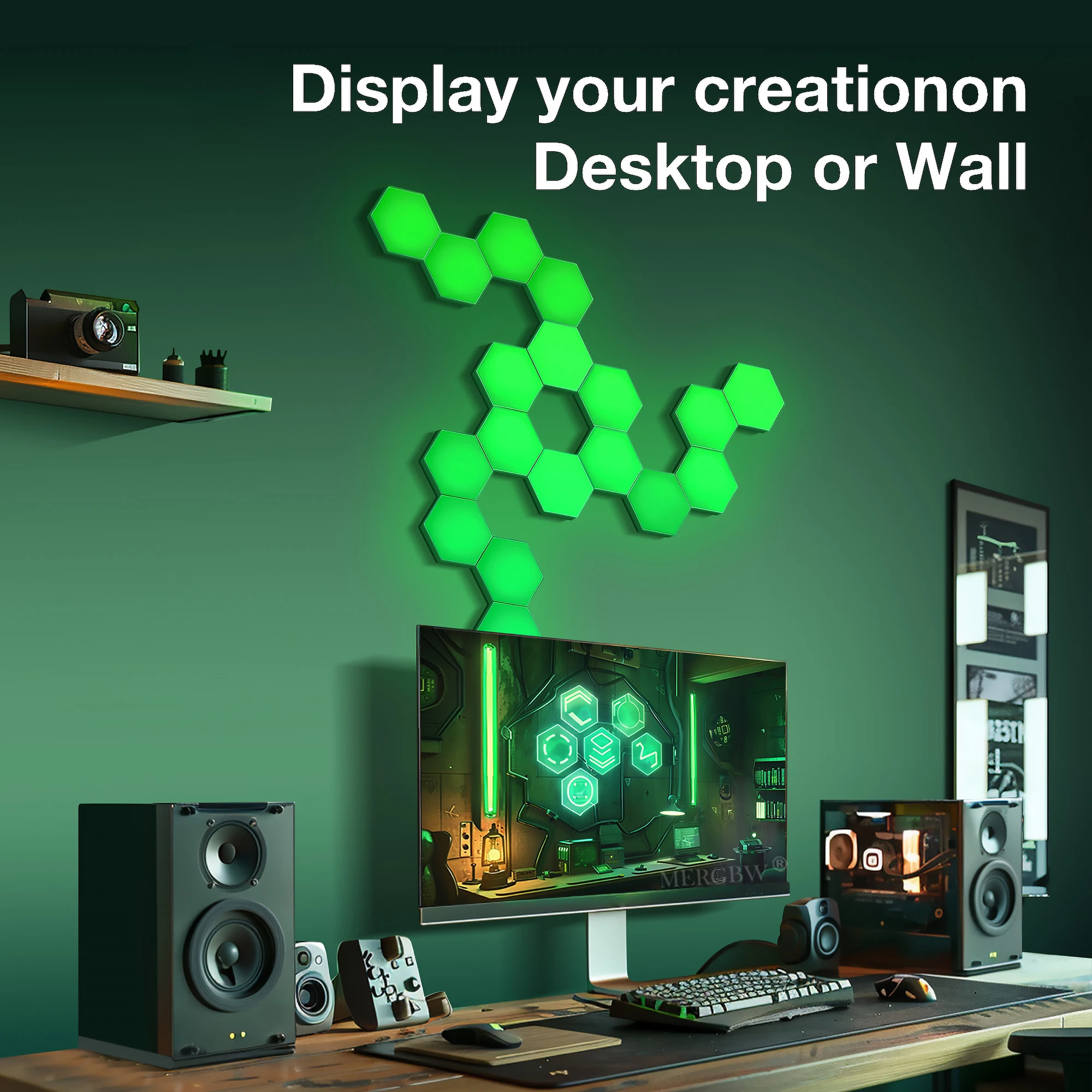 RGB Intelligent Hexagonal Wall Lamp Color Changing Ambient Night Light Hexagona Shape MeRGBW APP DIY Music Sync Game Room Home