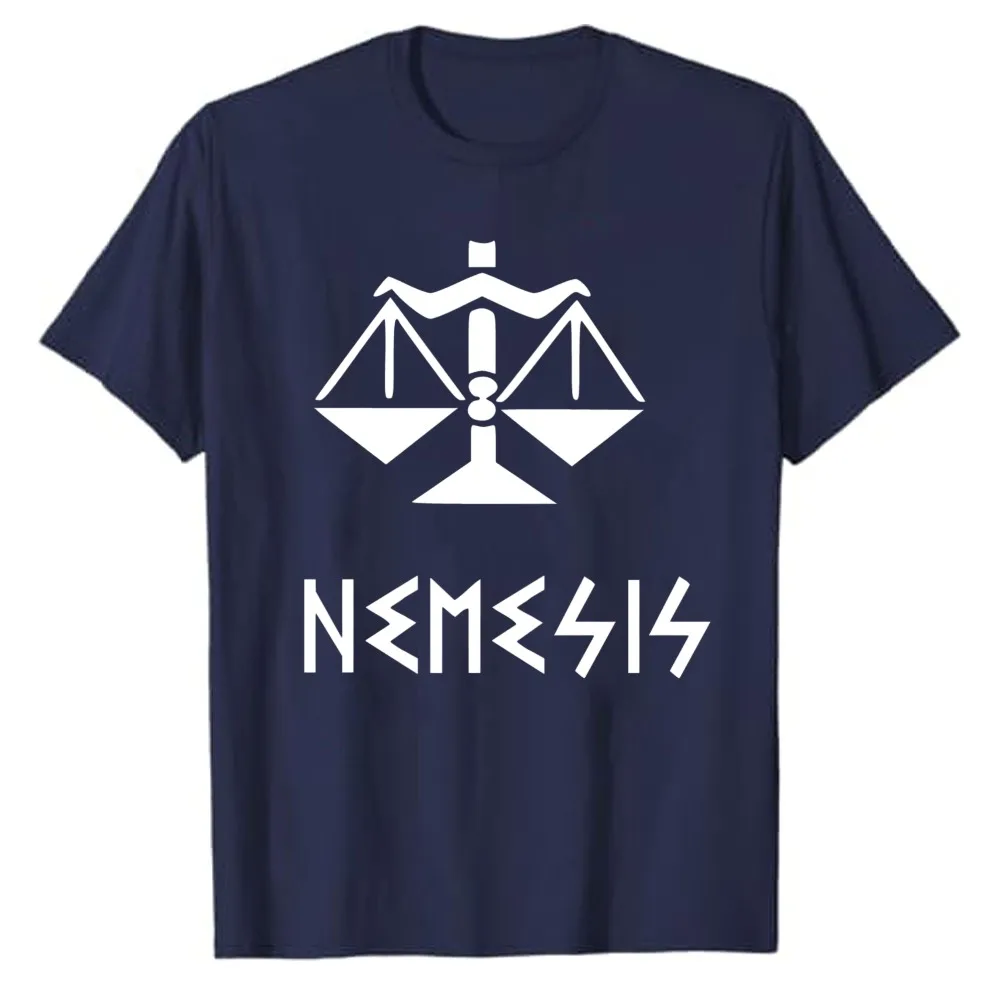 Nemesis Scales of Justice Greek Mythology Graphic T‑Shirt Cotton Percy Jackson Ancient Greek Symbol Font Print Streetwear Tops