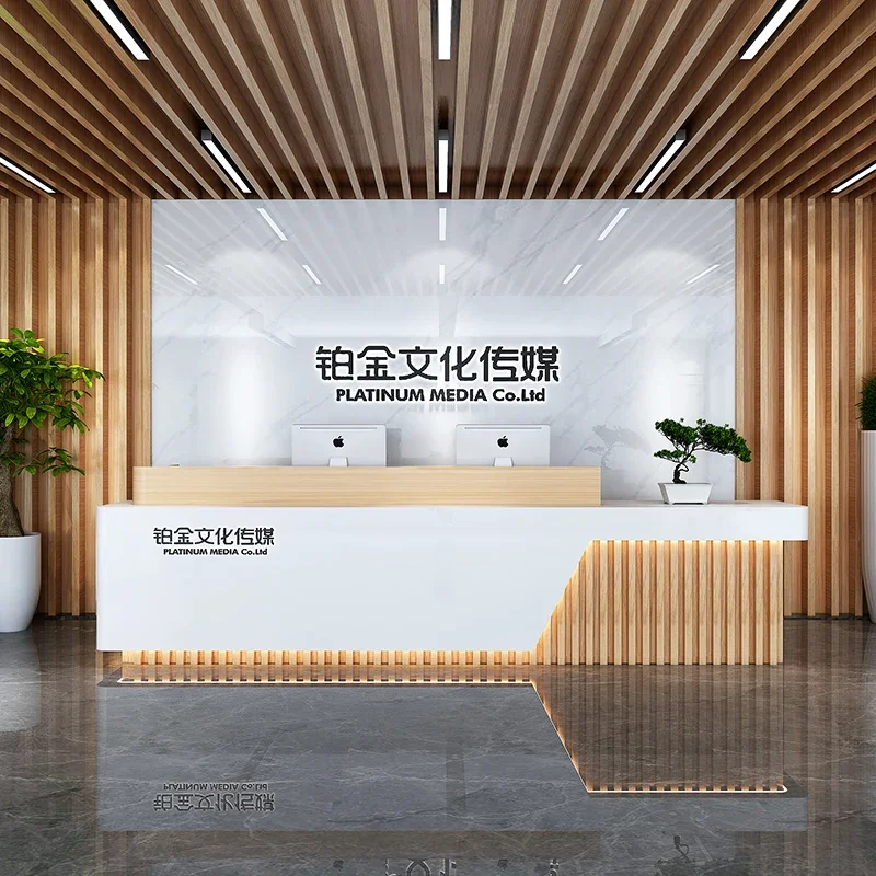 

Company reception desk imitation marble front desk checkout page hotel beauty salon paint bar table