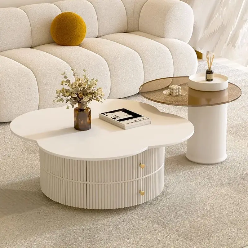 Rock Slab Coffee Table Modern Living Room Household Small Apartment New Flower Four-leaf Clover Round Coffee Table Desktop Can B