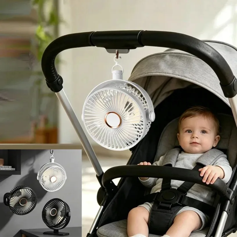 1200mAh Portable Table Edge Clip Cooling Fan with Hook Ceiling Fan for Home Office 5 Levels Adjustable Angle Air Cooling Fans