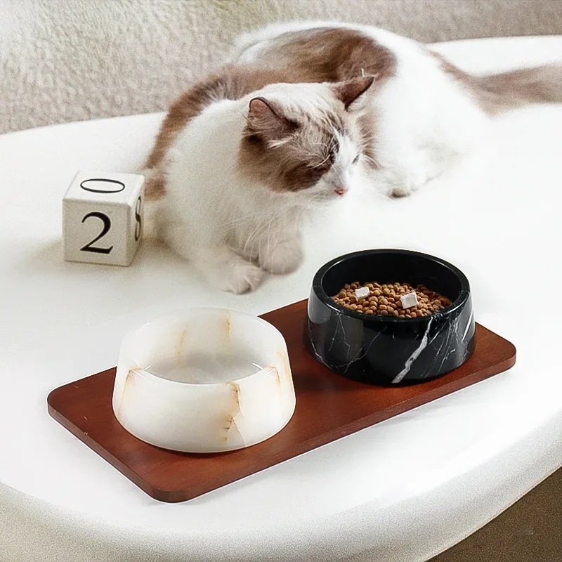 

Natural Marble Pet Dog Cat Water Food Bowl Luxury Decorative Tray Dish