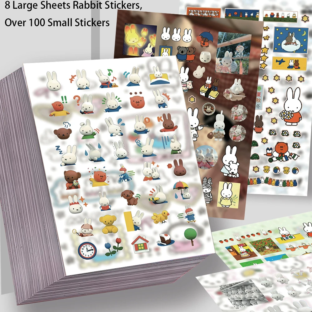 8/16 Blatt Cartoon Niedliche Hasen-Puzzle-Aufkleber aus PVC-Material, Personalisierte DIY-Handy-Scrapbook-Aufkleber, Wasserdichte Niedliche Kindersticker