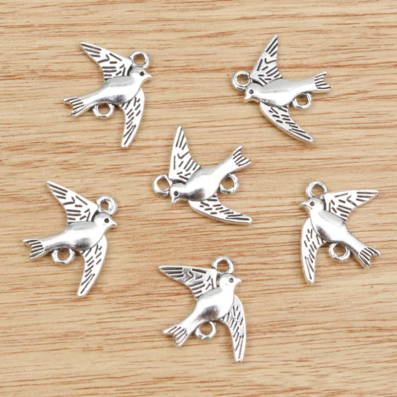 20pcs 22x18mm Antique Sliver and Bronze Plated Bird Style Connector Handmade Charms Pendant:DIY for bracelet necklace