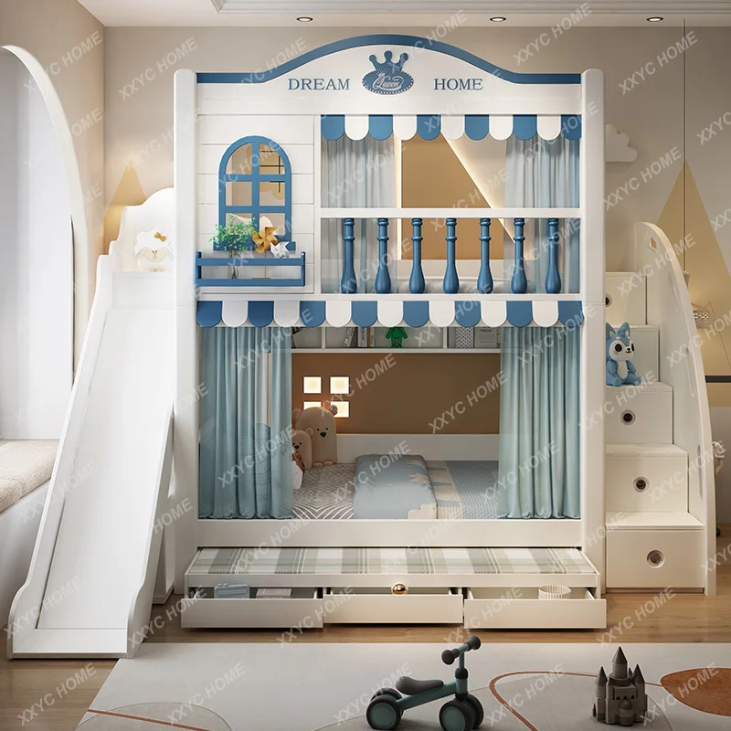 Children's Upper and Lower Bunk Bunk Bed Girl Boy Princess Castle Tree House Son and Mother Height-Adjustable Bed