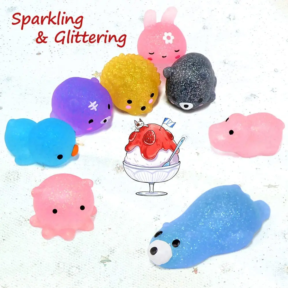 10/50PCS Mini Squishy Toys Mochi Squishies Kawaii Animal Pattern Stress Relief Squeeze Toy For Kids Boys Girls Birthday Gifts