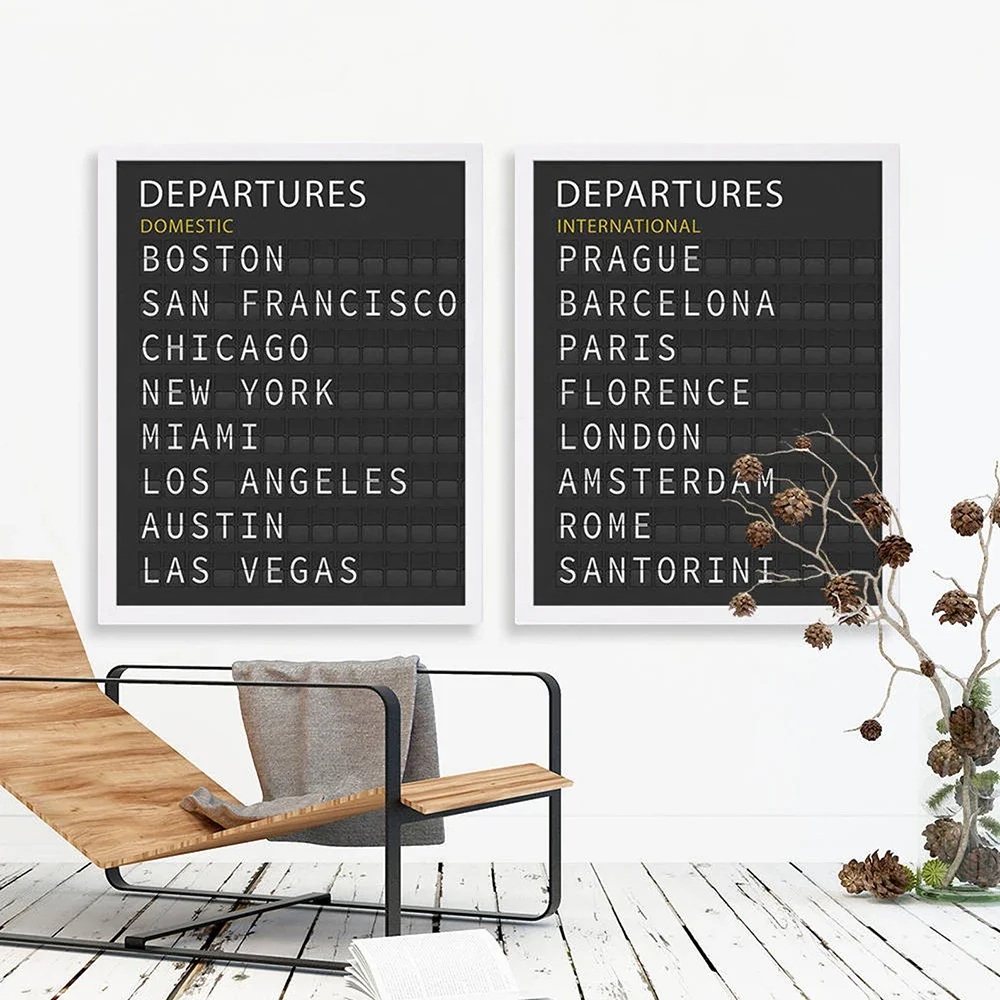 Travel Art Prints Train Station Airport Departures Board Canvas Painting New York San Francisco Print Picture Home Decoration