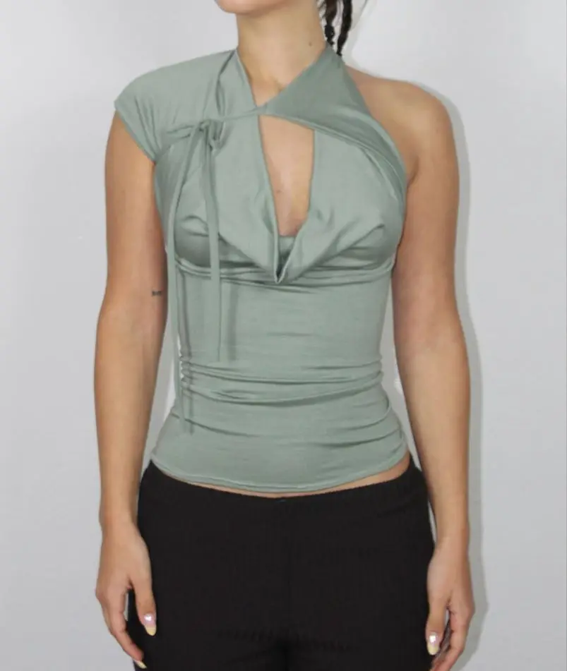Sommer Frauen Solide Lace Up Sexy T-shirts Chic Halter-Backless Ärmellose Tank Tops Weibliche Y2K Elastizität Gestellte Junge Mädchen Top – Detail 33