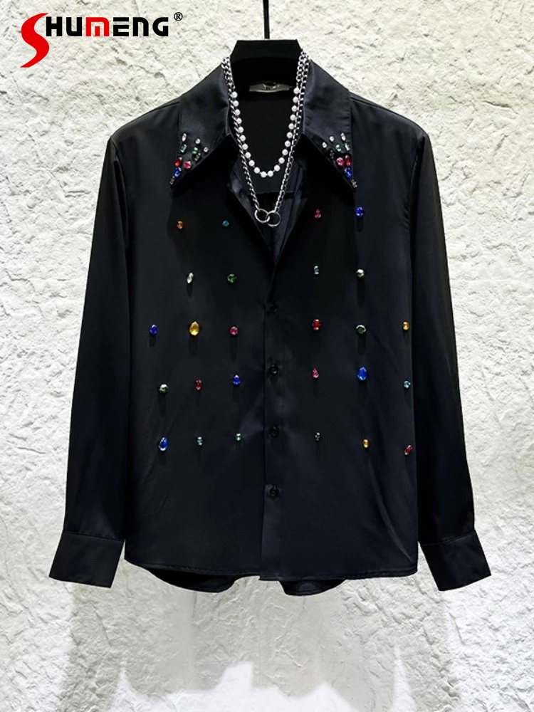 

Stylish Diamond Colorful Gem High-End Shirts Men 2025 Autumn New Personality Fashion Tops Trendy Light Luxury Long Sleeve Shirts