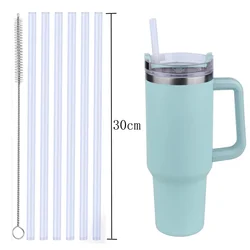30cm 6 pcs Reusable Straw with Cleaning Brush, Plastic, Clear,Replacement Straw Compatible with Stanley 40 oz 30 oz Cup Tumbler