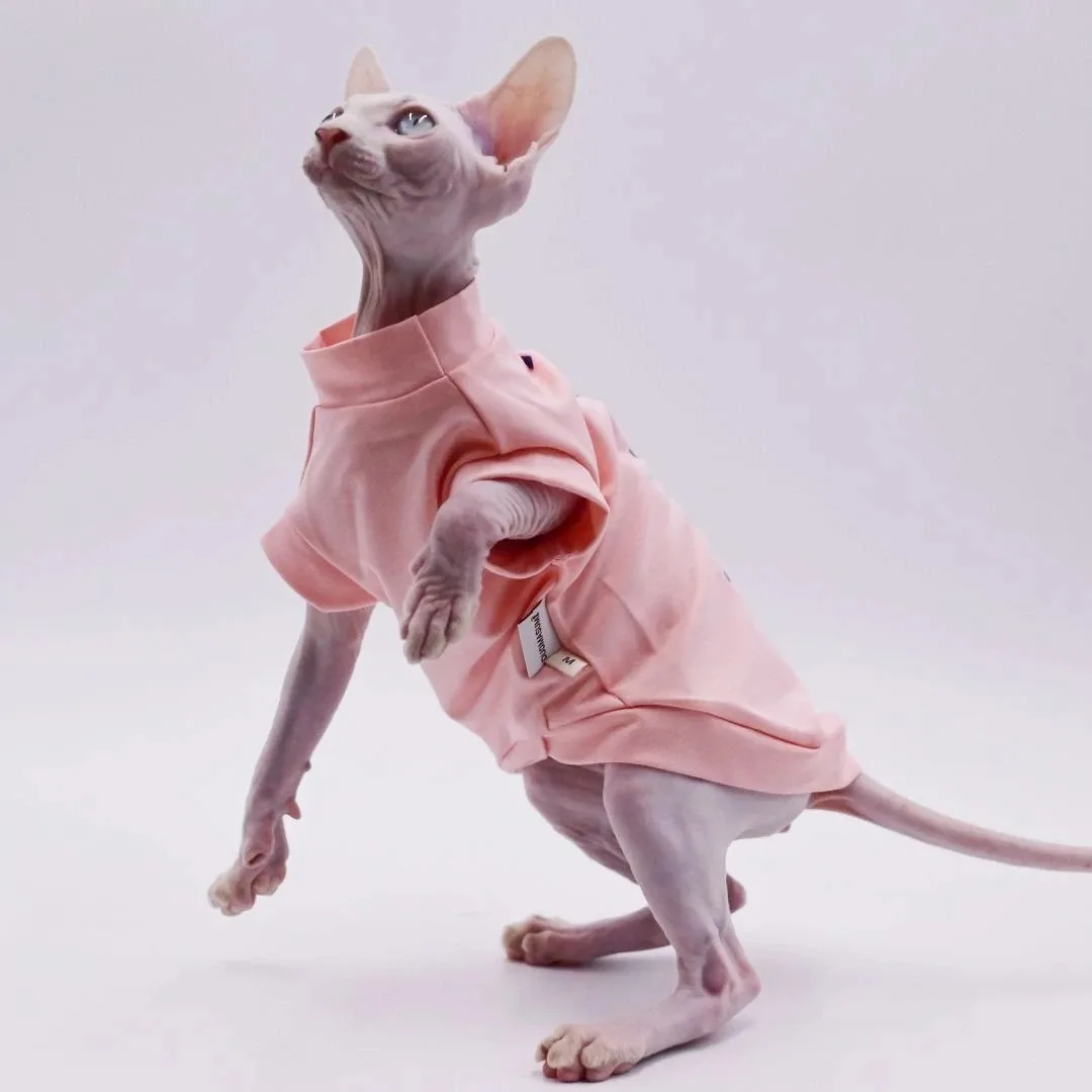 Cute Cat Clothes Sphinx Cat Bottoming Pink Summer Shirt Kittens Vest for Sphynx Cat Breathable Pet Clothing DovenRex Costume