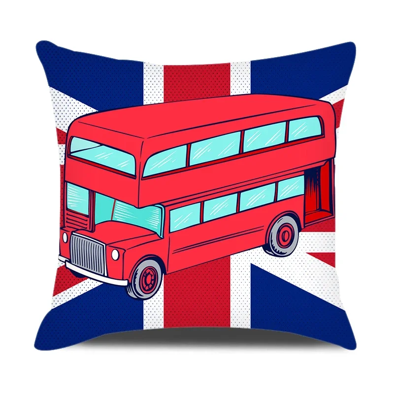 LOVE British Series Printed Cushion Cover Cute Cartoon Guard London Street Scene Pillow Cover Home Seat Decorative Pillowcase