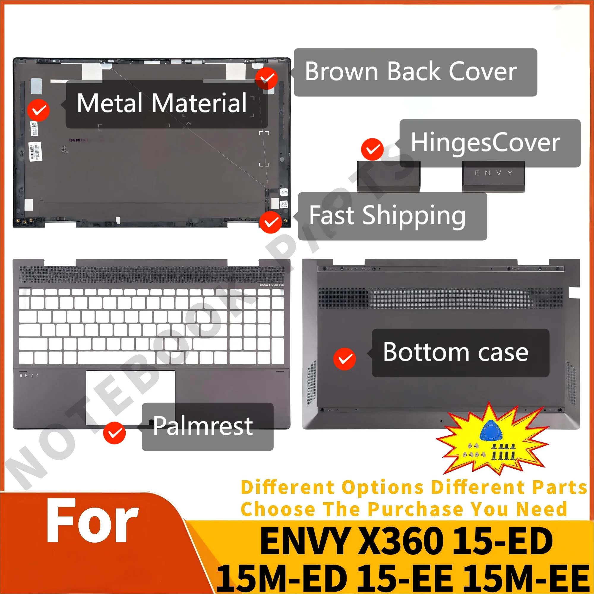 Coperchio superiore L93204 Per ENVY X360 15-ED 15M-ED 15-EE 15M-EE TPN-C149 LCD Cover posteriore Palmrest Custodia inferiore Cerniera in metallo