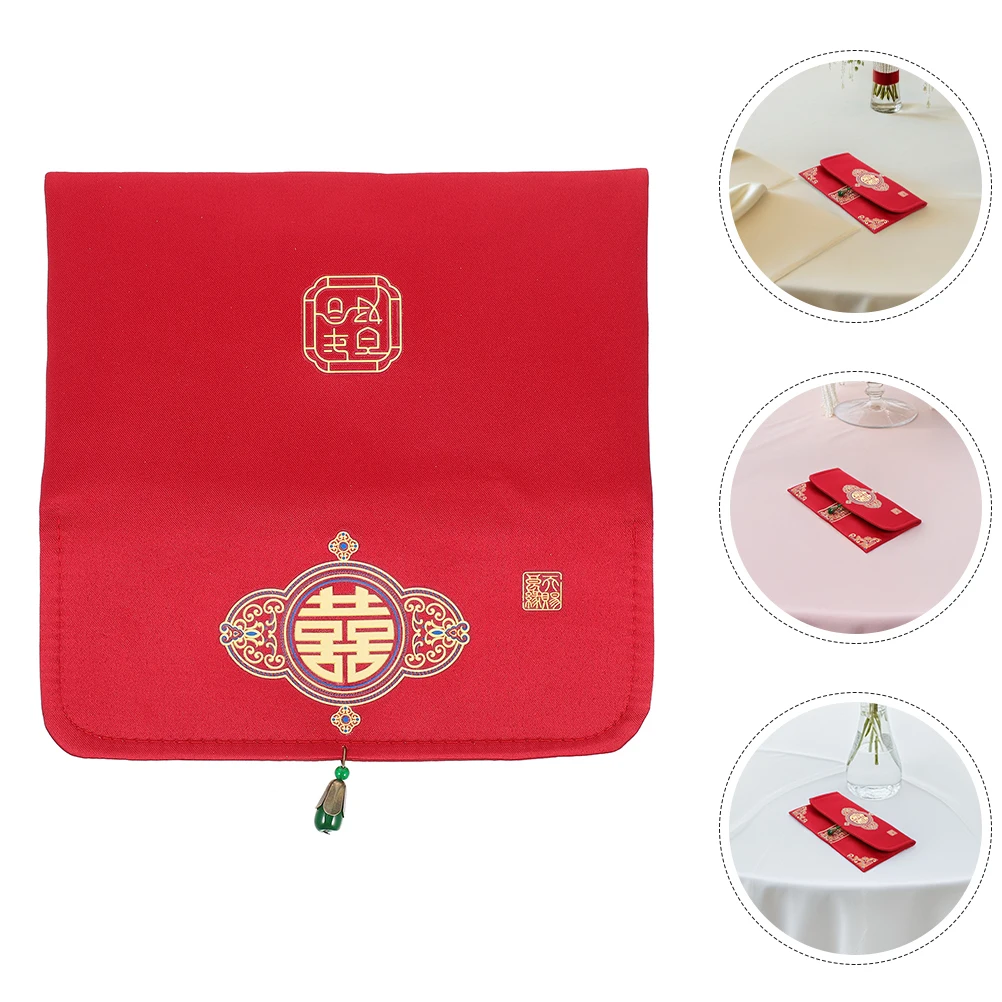 

2pcs Wedding Envelope Elegant Fabric Sturdy Quality Chinese Element Money Fabric Red Envelopes Pocket Ceremony Envelopes
