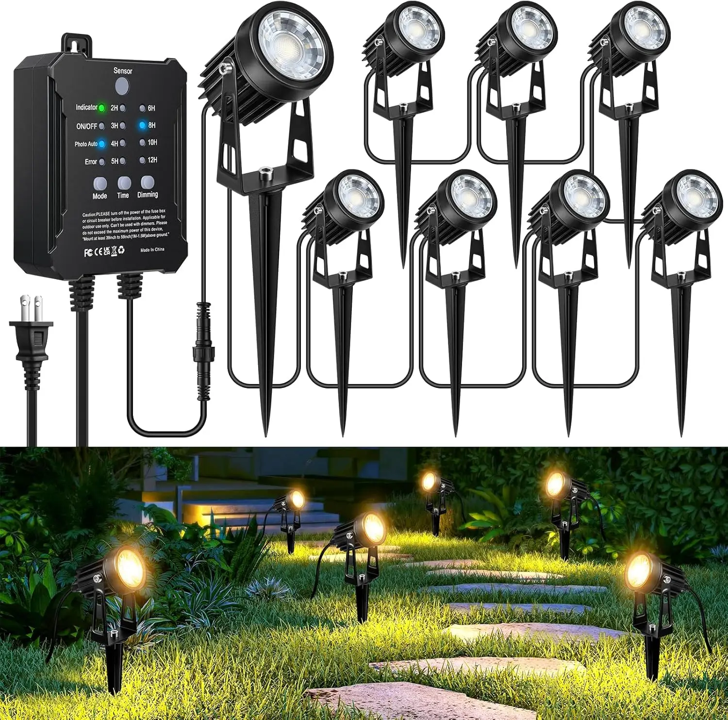 

8-Pack Low Voltage Landscape Lighting Kit with Transformer, 3000K Waterproof Outdoor Lights for Yard & Garden
