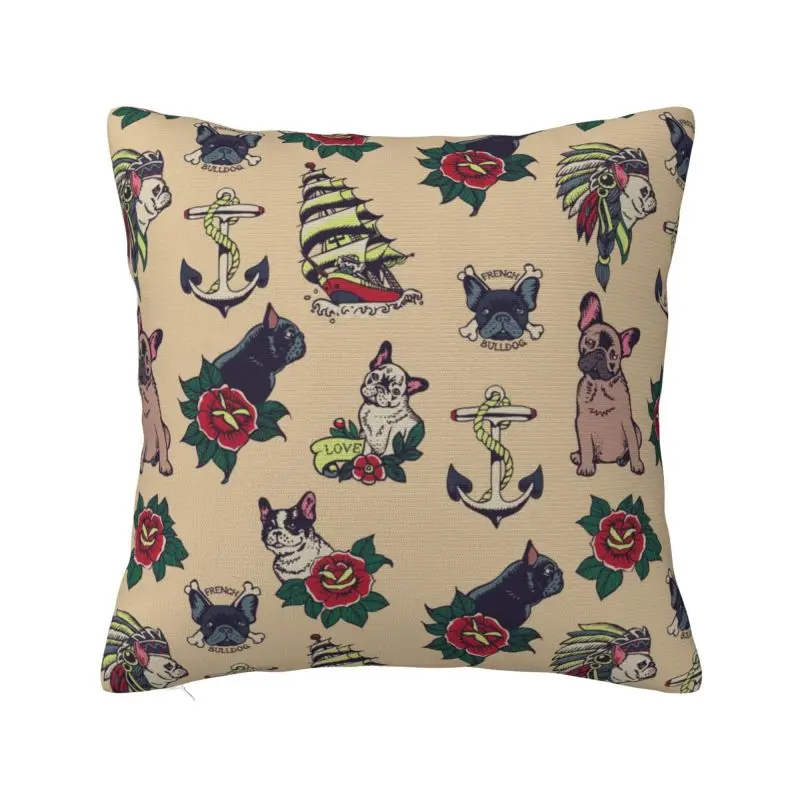 

Cute French Bulldog Tattoo Modern Throw Pillow Covers Decoracion Salon Case Pet Dog Sofa Cushion