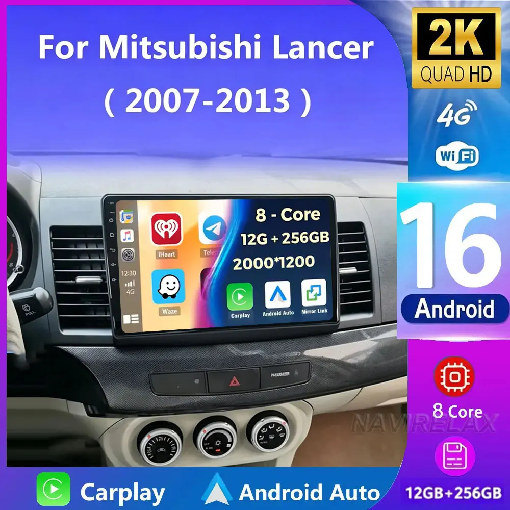 Android 16 Car Radio For MITSUBISHI LANCER 9 10 X 2008 2009 2010 2011-2016 WIFI+4G Multimedia Video Player 2 Din Navigation GPS