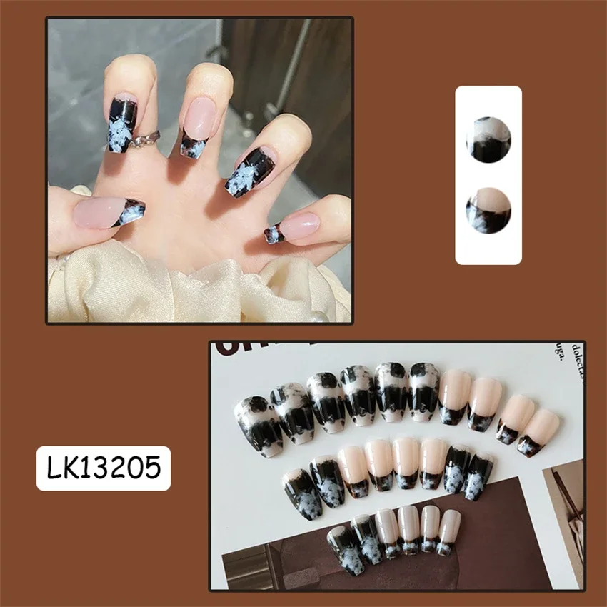 

24Pcs/Set French Adhesive Wearing False Nails Meteorite Latte Design Acrylic Press on Nail Full Coverage Medium Fake Nails Tips