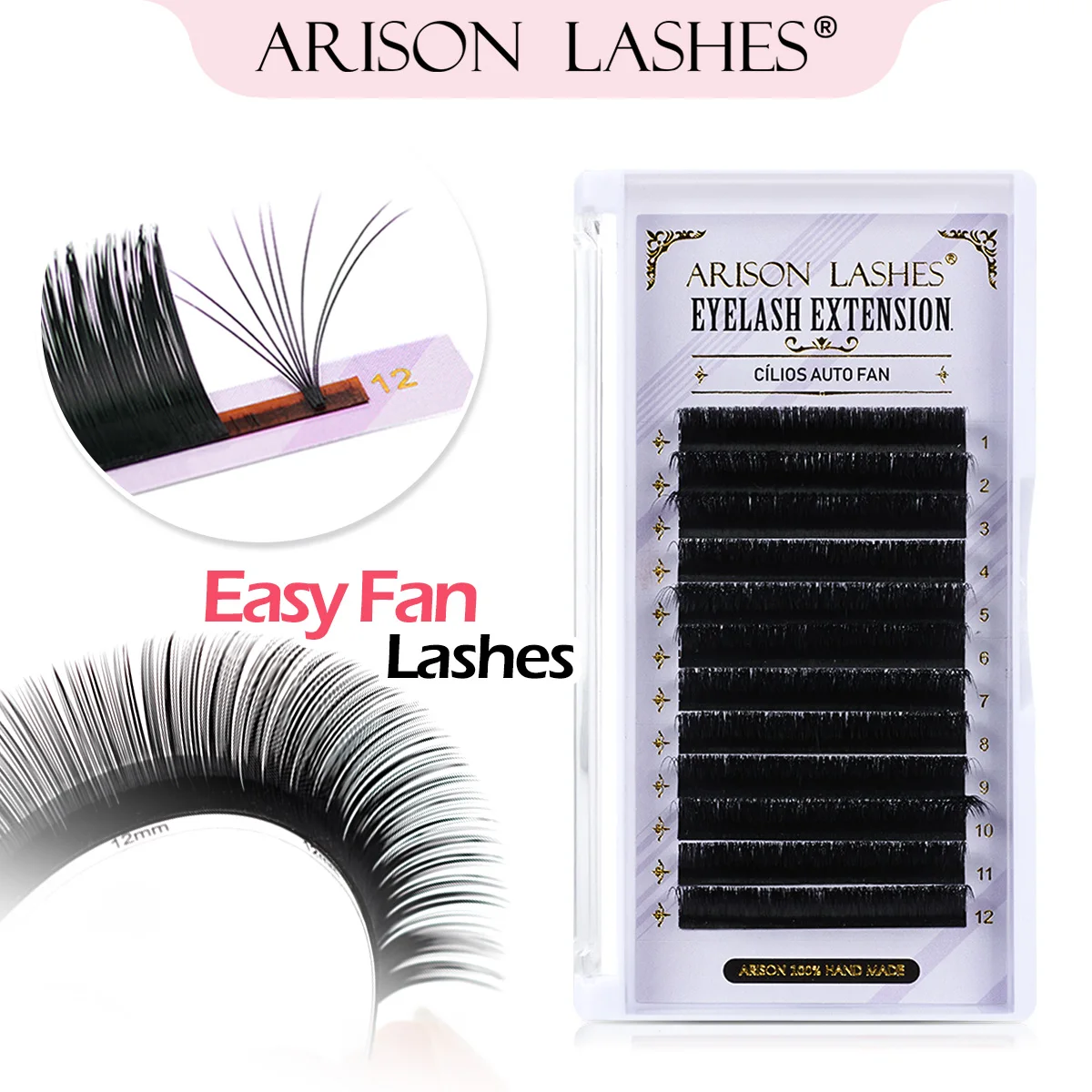 ARISON L/M/cc/dd 8-18mm Easy Fan Lash Extensions Bloom Eyelash Extension Austomatic Flowering Fast Fan Self-Making Volume Lashes