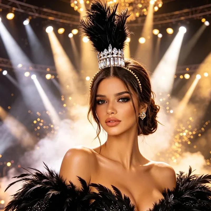 Bridal Feather Headband Rhinestone Crown Ostrich Feather Tiara Crystal Headpiece for Wedding Photoshoot Bridal Hair Accessory