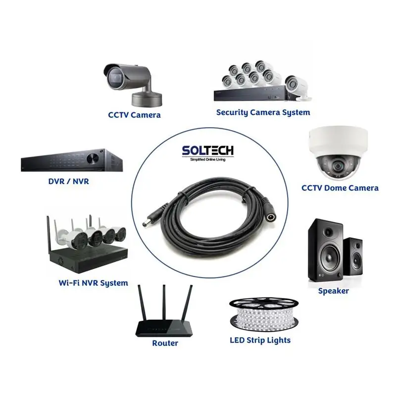 Cable de extensión de cámara de seguridad, adaptador de suministro de transmisión de datos estable macho a hembra, DC 12V