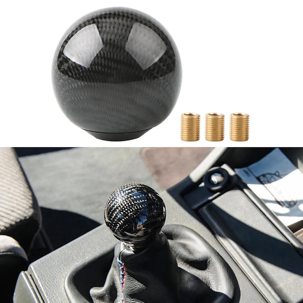 Universal Carbon Fiber Car Gear Shift Knob Round Ball Shape Shifter Handle Stick Head Lever AT MT