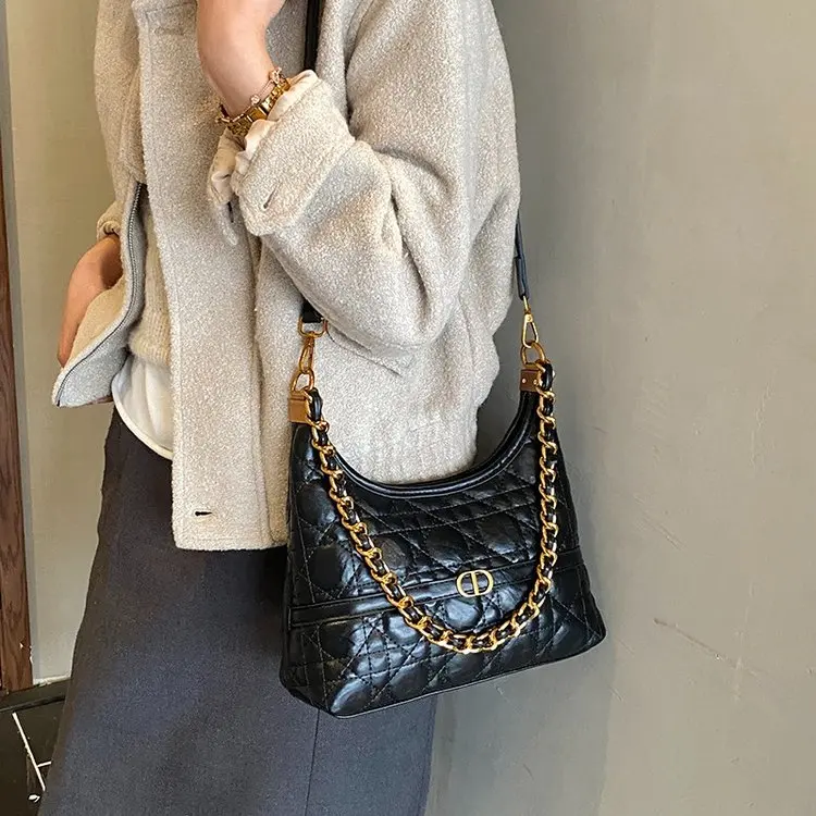 

Niche Textured Chain Bag, Women's Chic Crossbody Purse, Day to Night Shoulder Tote, Casual Sling Bag, Minimalist Top Handle Bag