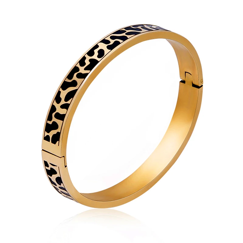 MOONLIGHT Women\'s Trendy Stainless Steel Leopard Print Bangles Simple Golden Bangle for Female Jewelry Classic Chiristmas Gifts