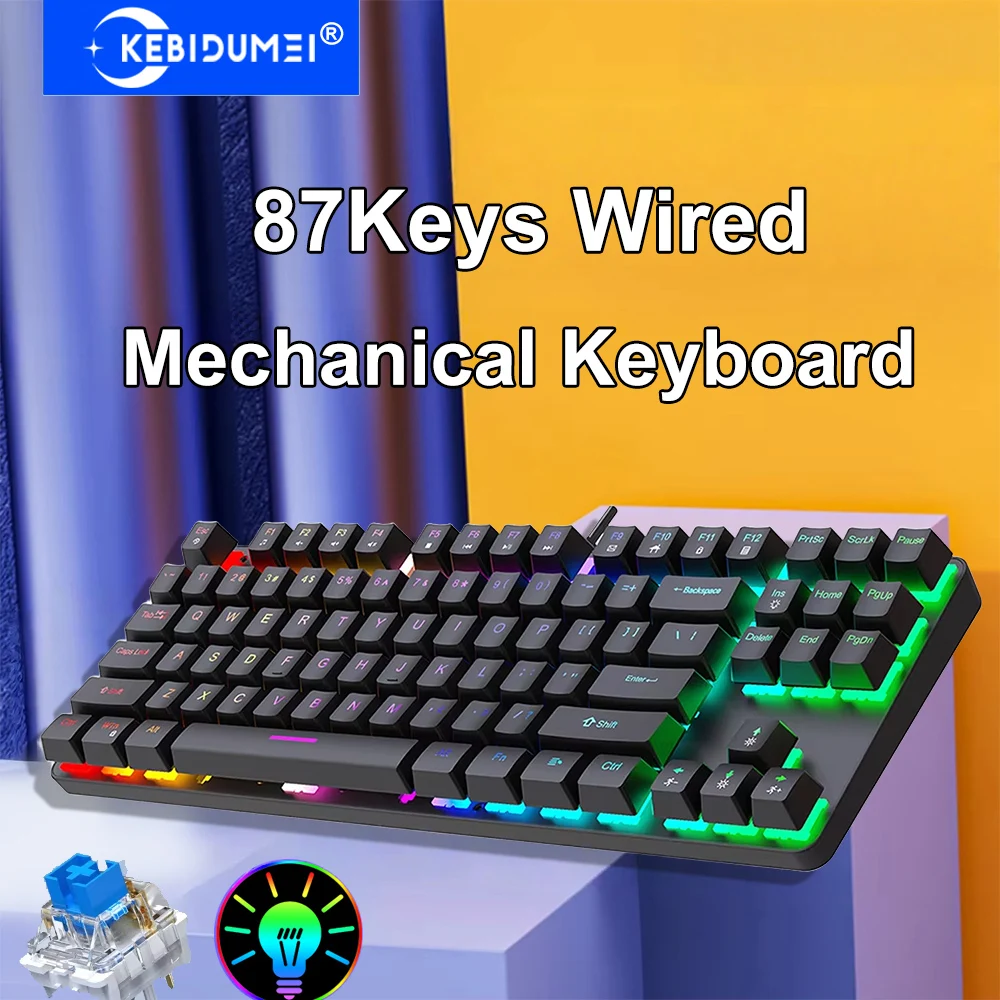 

87-клавишная механическая клавиатура, проводная игровая клавиатура, 16 RGB, киберспортивная клавиатура, эргономичная клавиатура с возможностью горячей замены для ПК, ноутбука Macbook