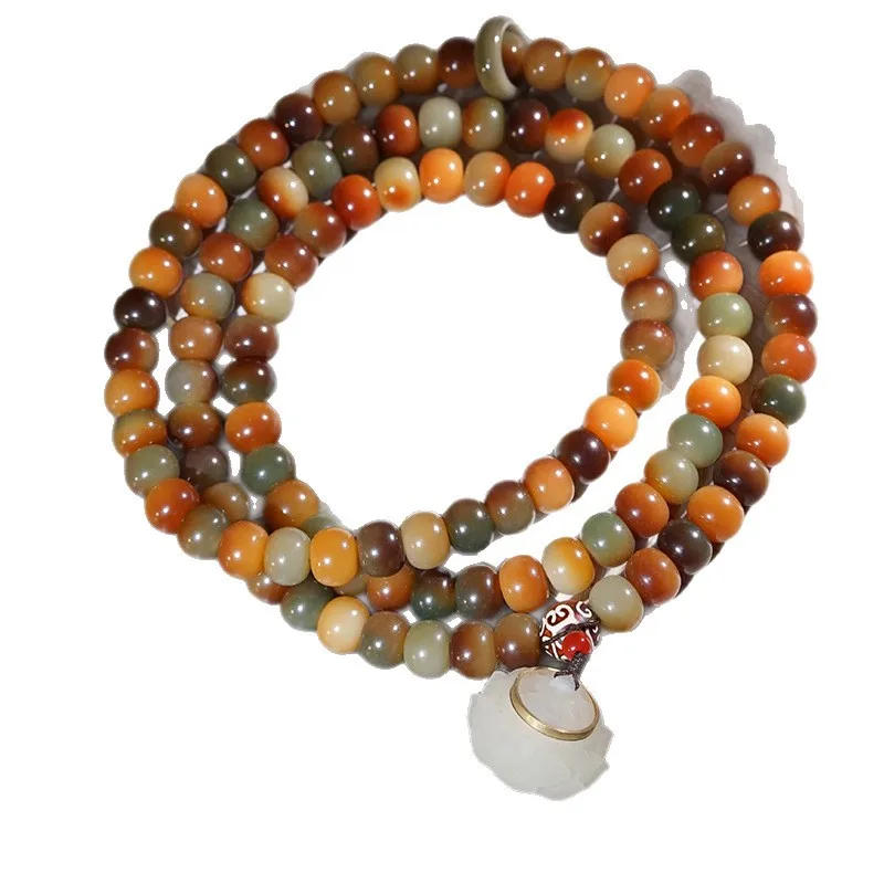 Dunhuang Weathered White Jade Bodhi Root 108 Prayer Bead Bracelet Unisex Cultural Play Festival Gift