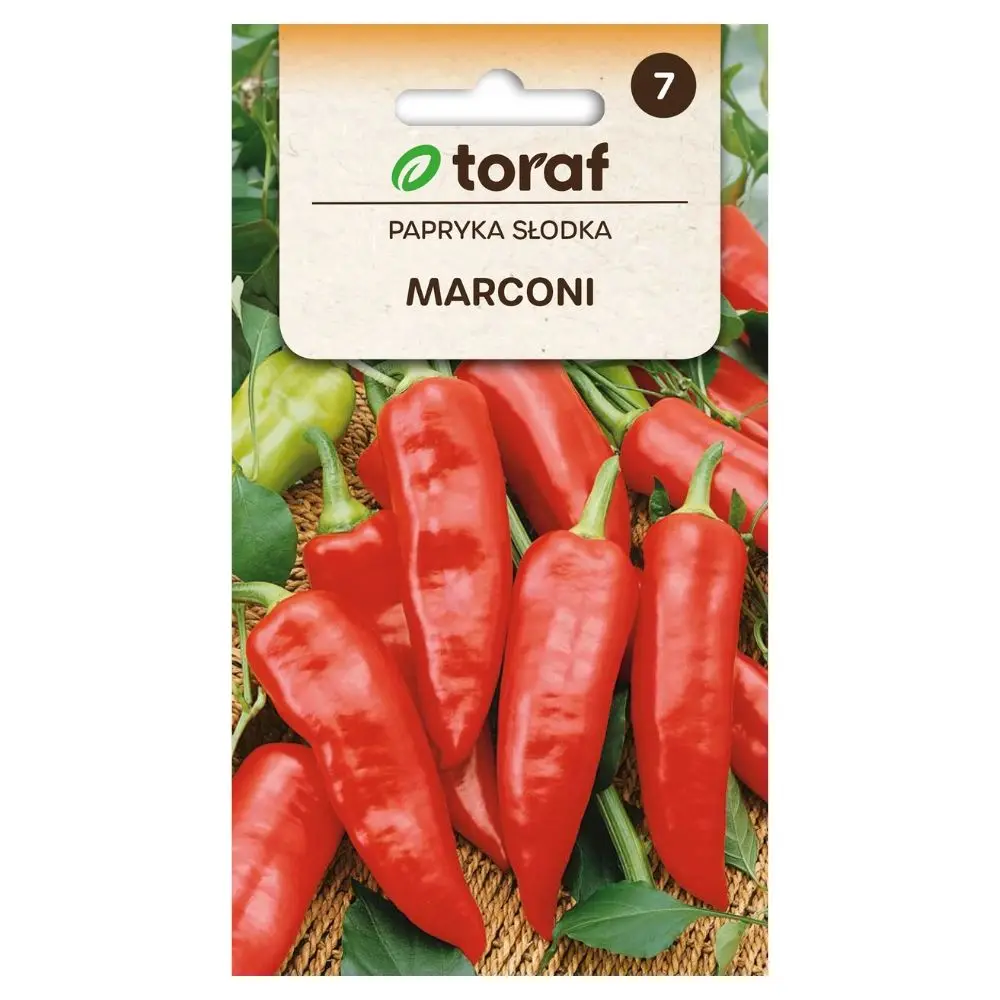 Samen von süßer Marconi-Paprika, 0,5 g, TORAF-fruchtbarer Sorte, große rote Früchte bis zu 25 cm, für den Boden und unter dem Vlies.