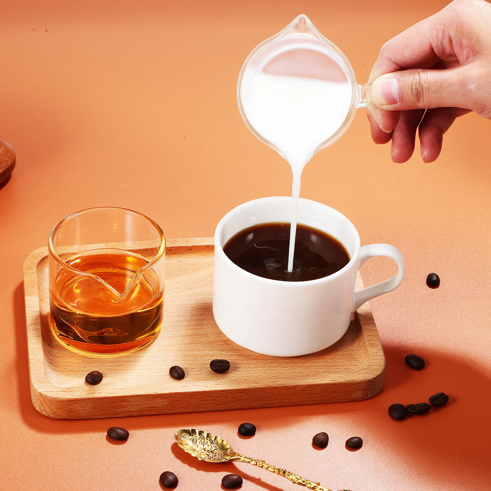 

4Pcs Glass Espresso Shot Glasses Small Milk Pitcher Strong Safe Creamer Pitcher Clear Glass Coffee Cups Espresso Glasses